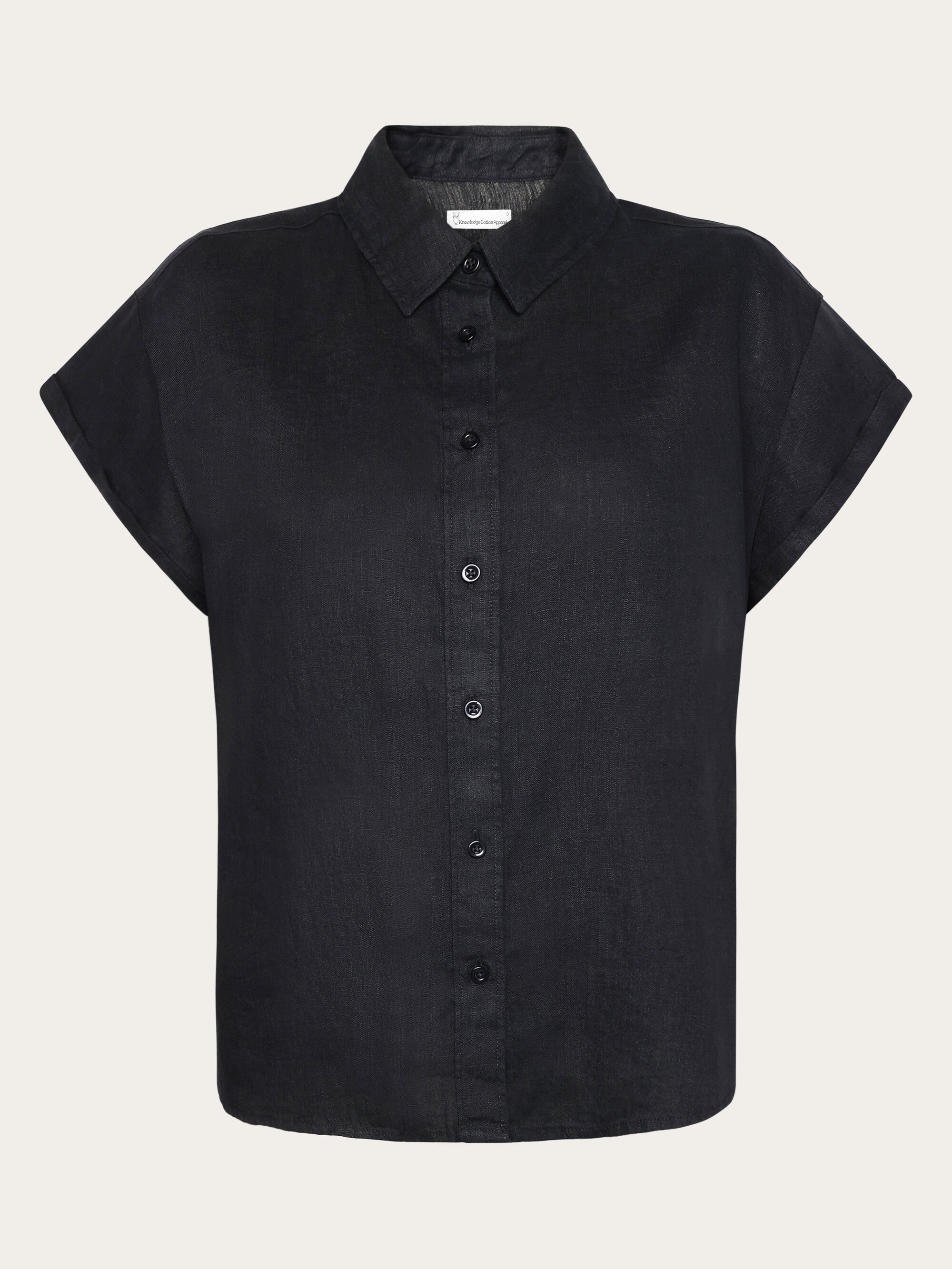 トップス Allege. | Linen S/S Knit Shirt | BLACK 3 Women's Crinkled short-sleeve shirt with logo collar | Black