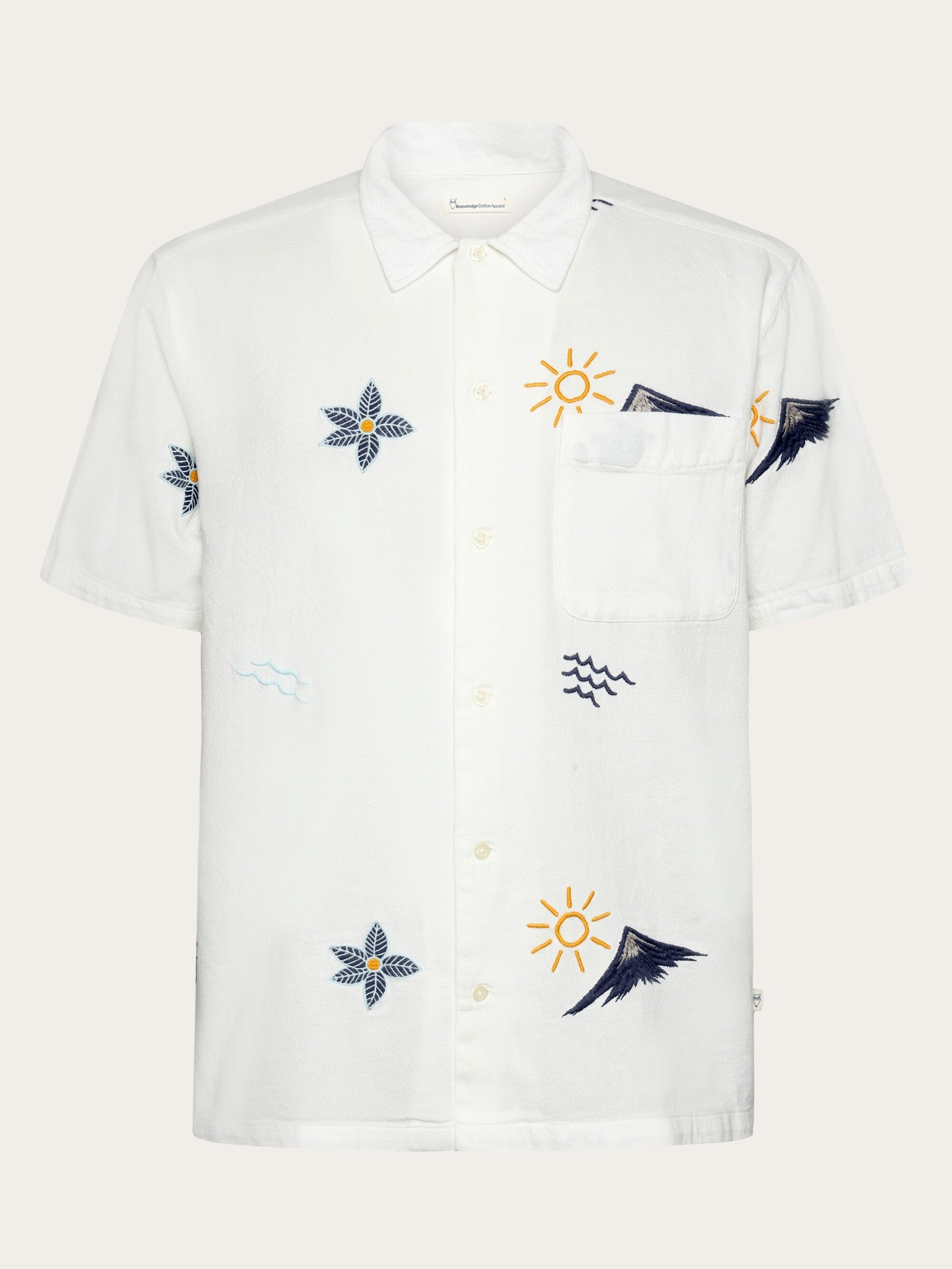 Box fit short sleeve shirt with embroidery - GOTS/Vegan - Egret