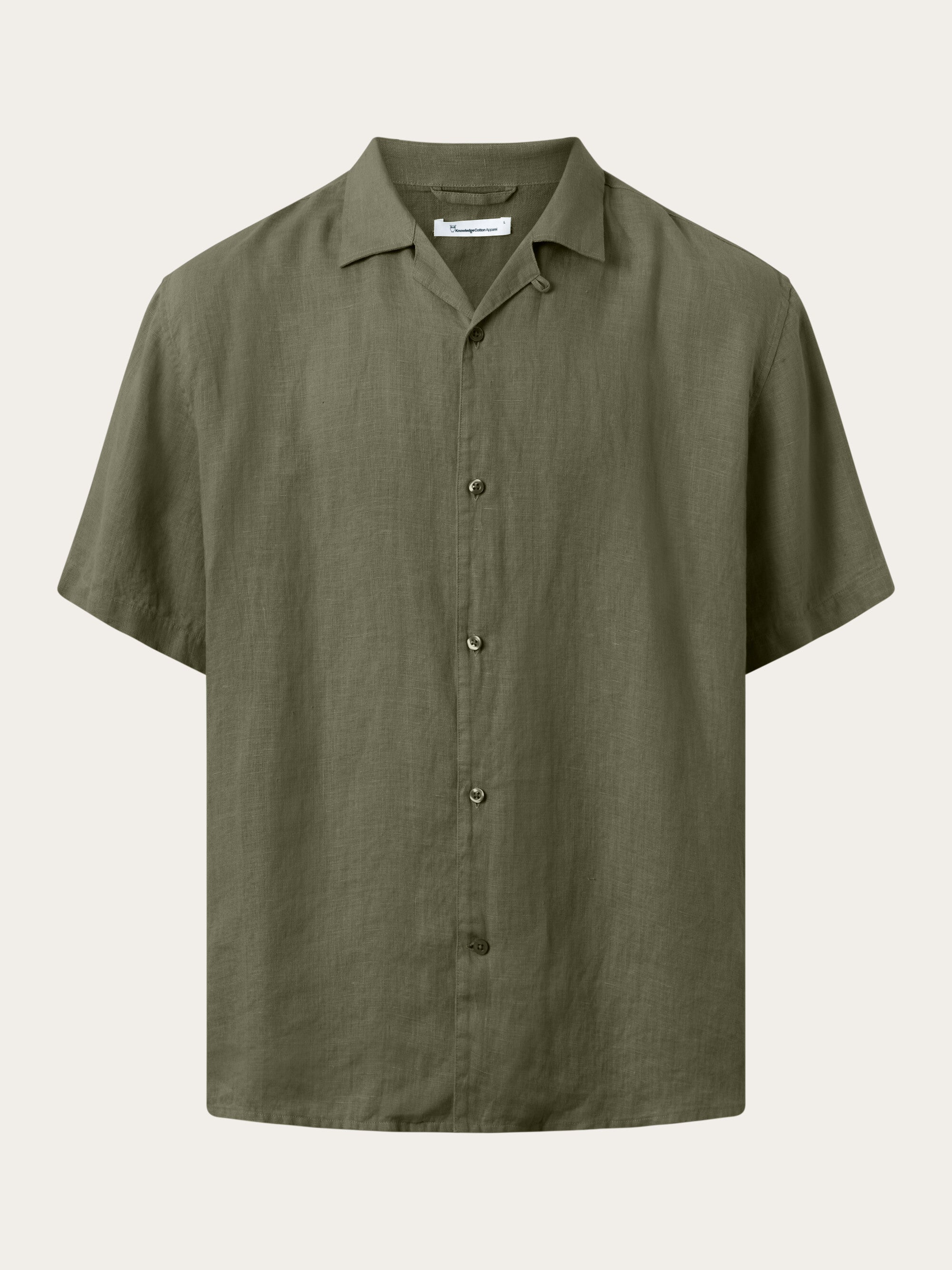 Linen シャツ Box fit short sleeved linen shirt - Burned Olive