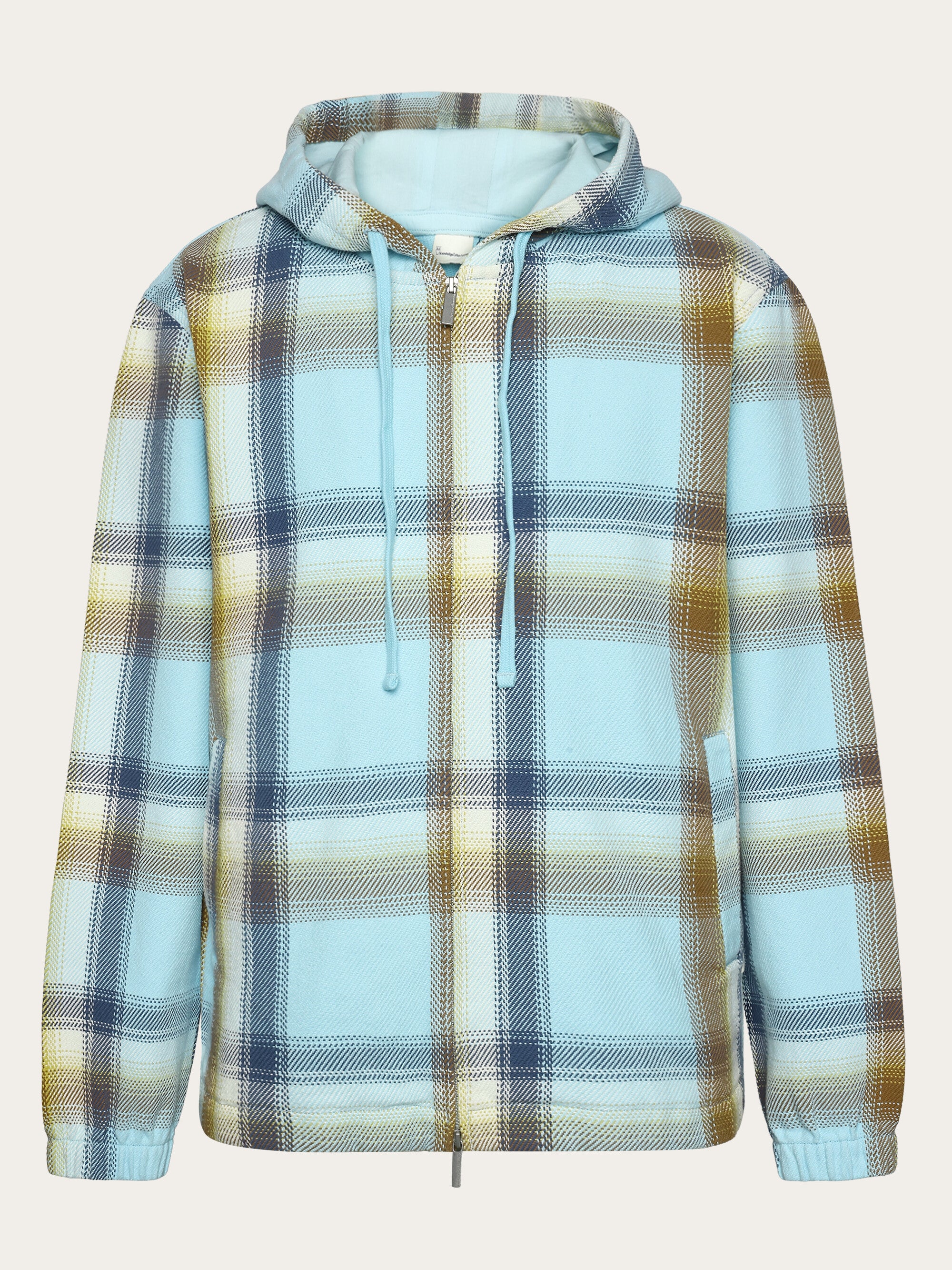 【THE MOZZ】Separd Wool Check Jacket Checked hoodie twill zipper jacket - GOTS/Vegan - Navy