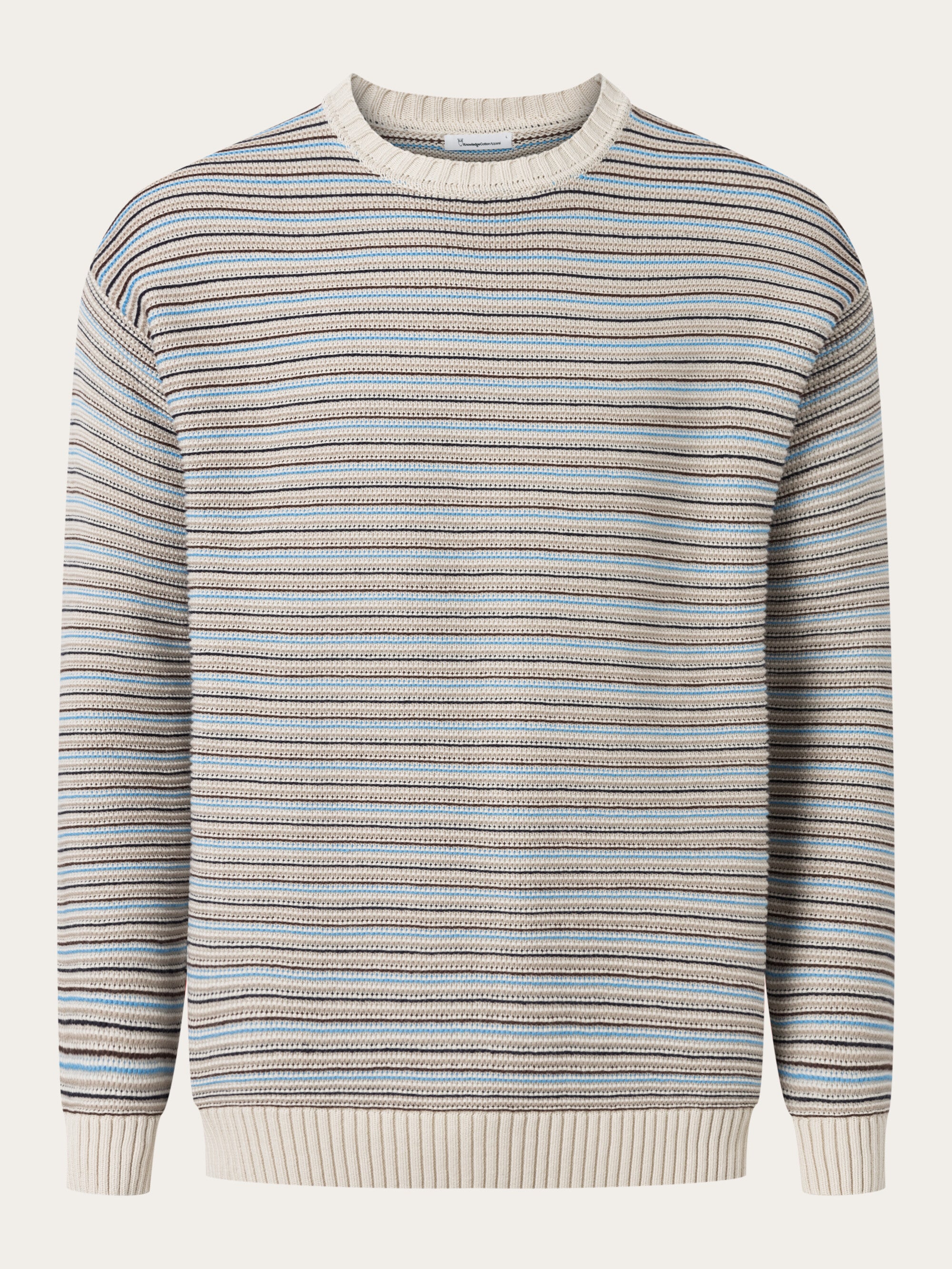 Buy Cotton striped knitted crew neck - Beige stripe - from KnowledgeCotton  Apparel®