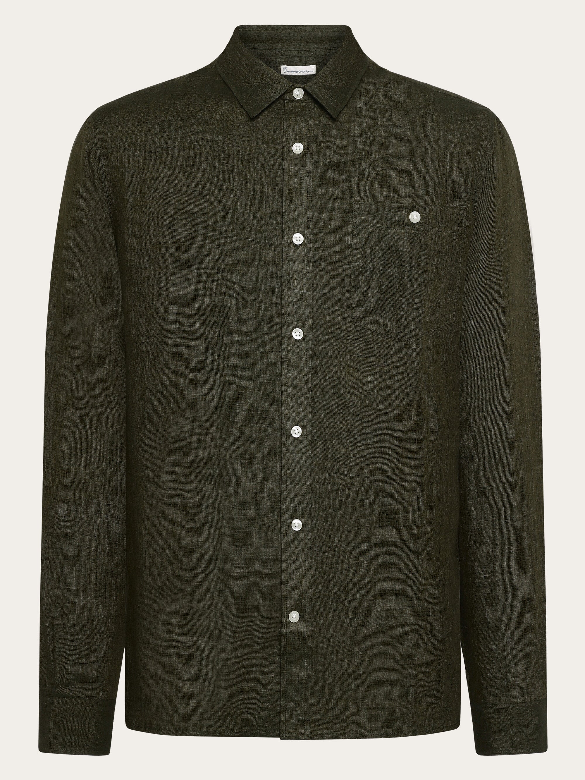 KnowledgeCotton Apparel Men's Custom Fit Linen Shirt - Burned Olive, GOTS Certified Organic KnowledgeCotton Apparel Men's Custom Fit Linen Shirt - Burned Olive, GOTS Certified Organic