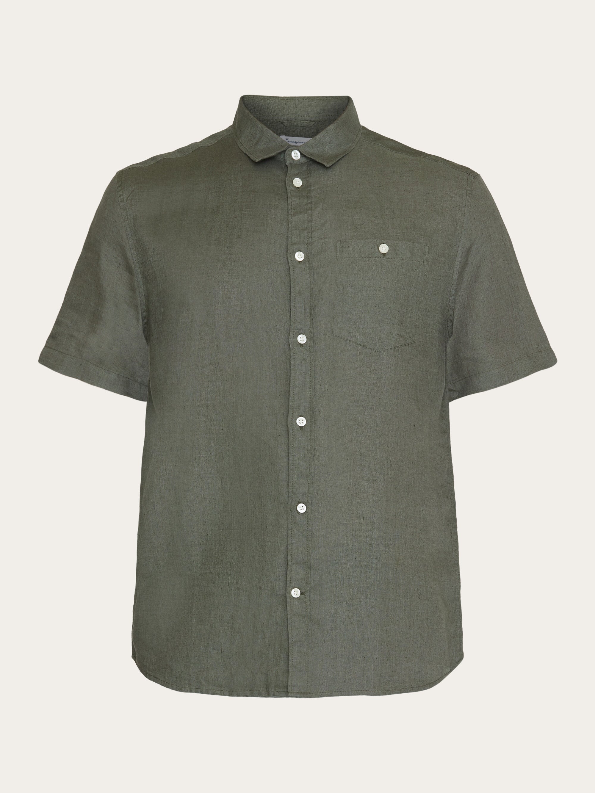 Buy Custom fit linen short sleeve shirt - Burned Olive - from  KnowledgeCotton Apparel®