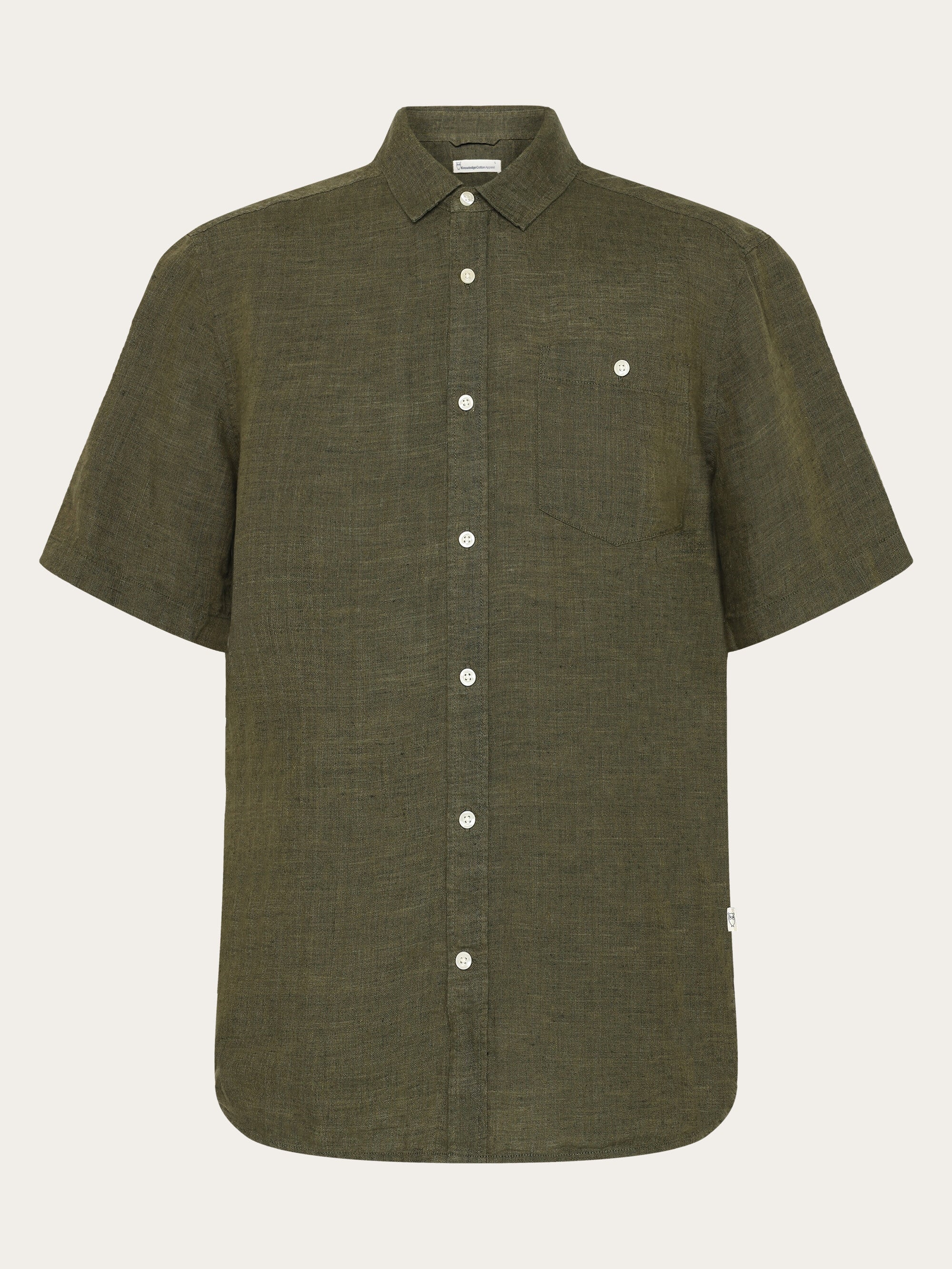 Custom fit linen short sleeve shirt Burned Olive