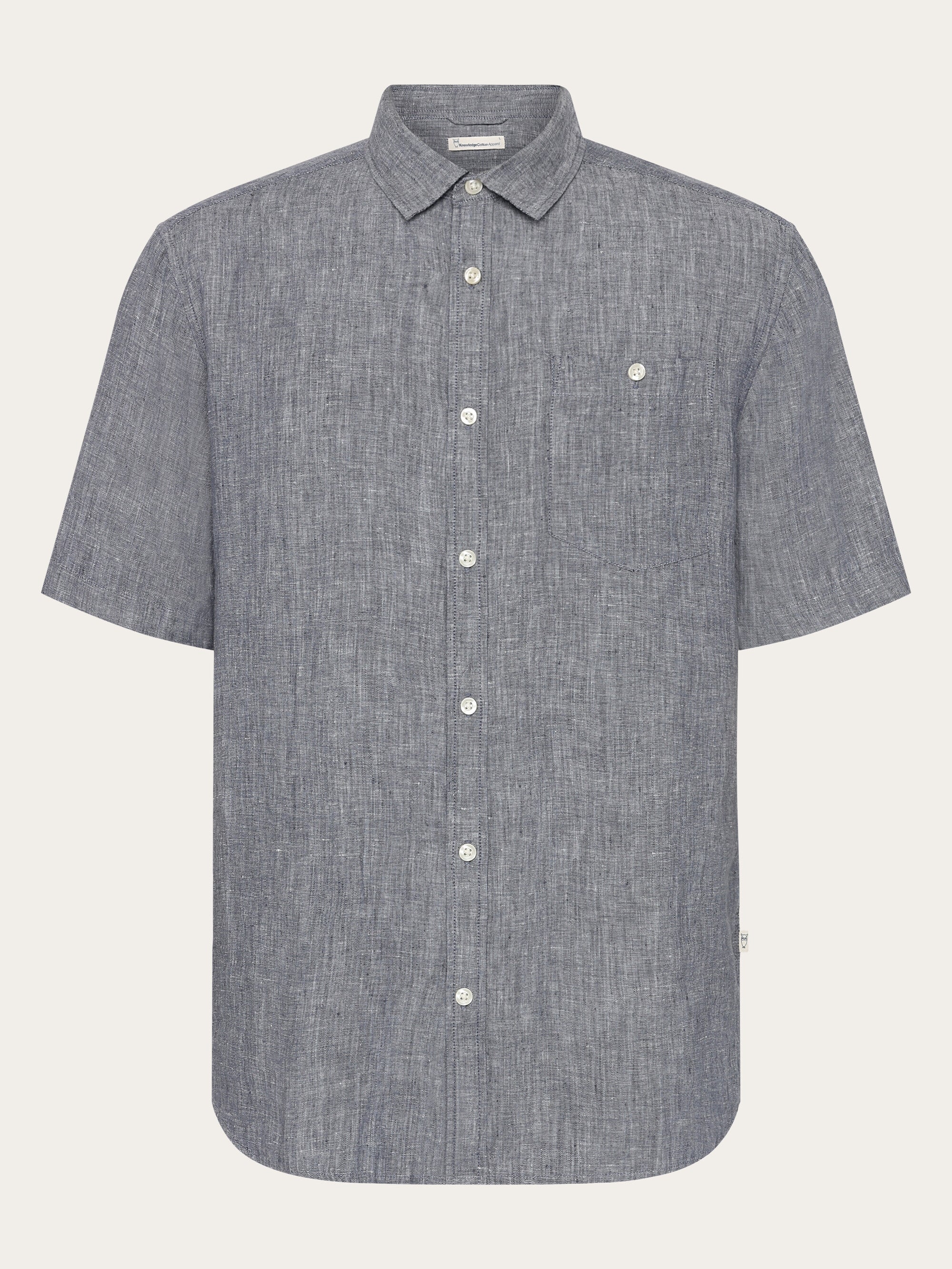 【MODERNIF】Ness Linen Like Short Sleeve Shirt Box fit short sleeved linen shirt - Aqua-Esque