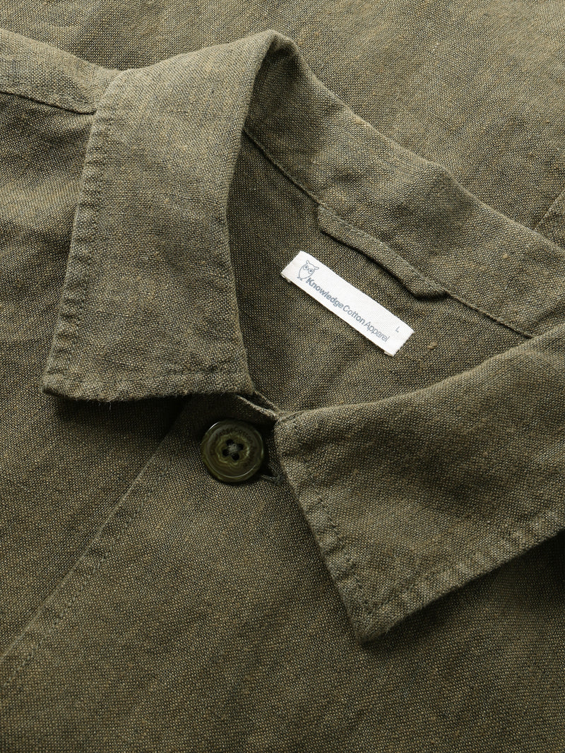 KnowledgeCotton Apparel - MEN Linen overshirt Overshirts 1068 Burned Olive