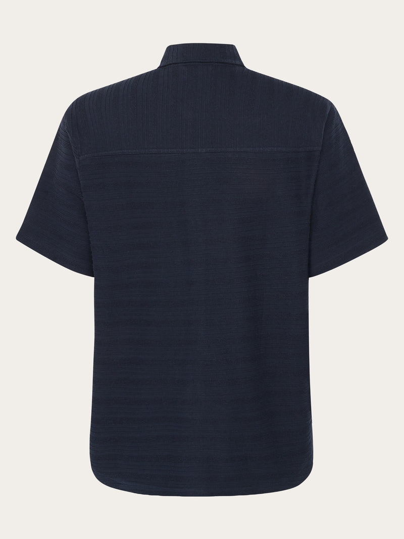 KnowledgeCotton Apparel - MEN Loose short sleeve cotton solid striped jersey shirt GOTS/Vegan Shirts 1412 Night Sky