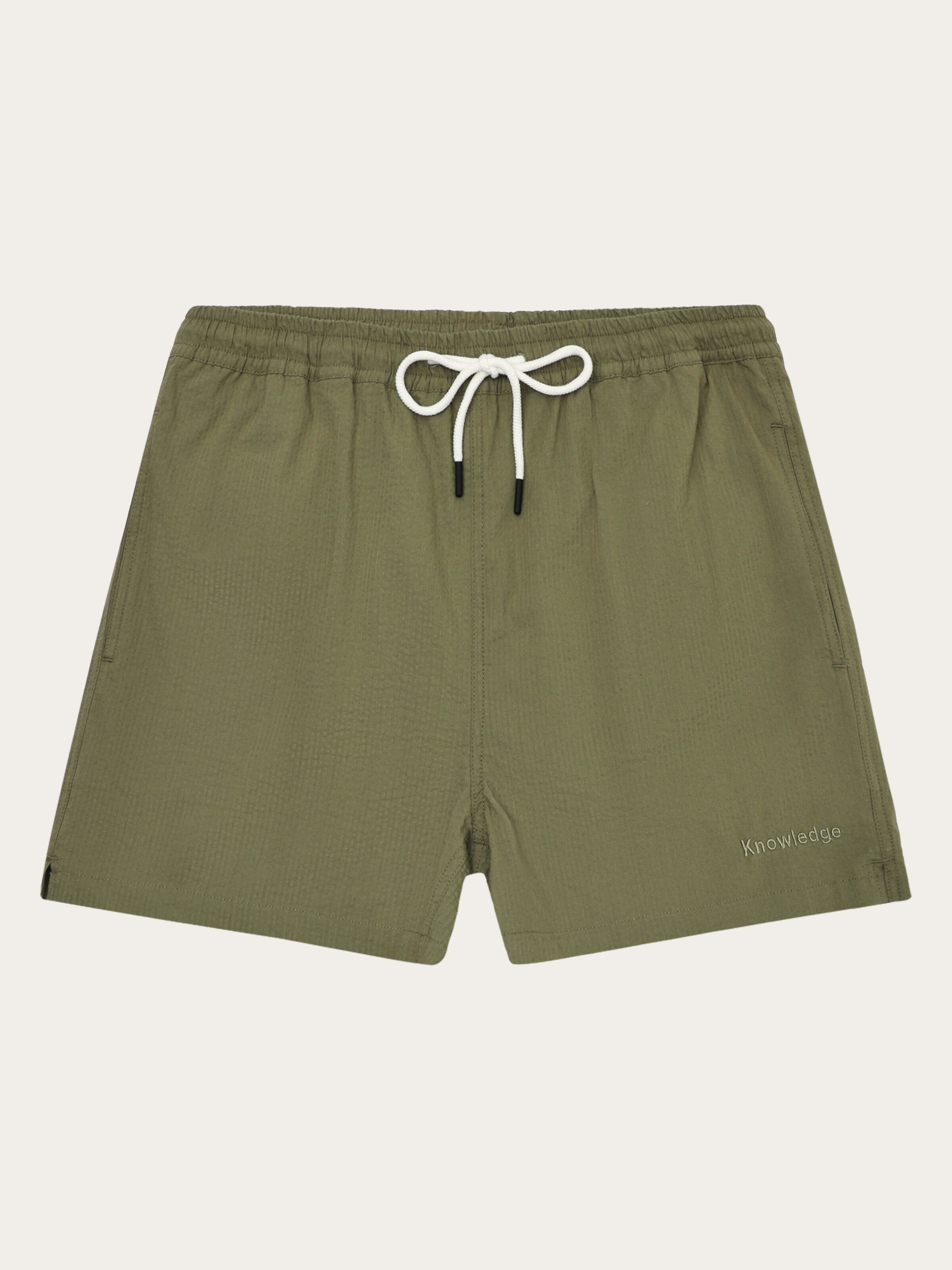 Mid-thigh seersucker swimshorts - Burned Olive