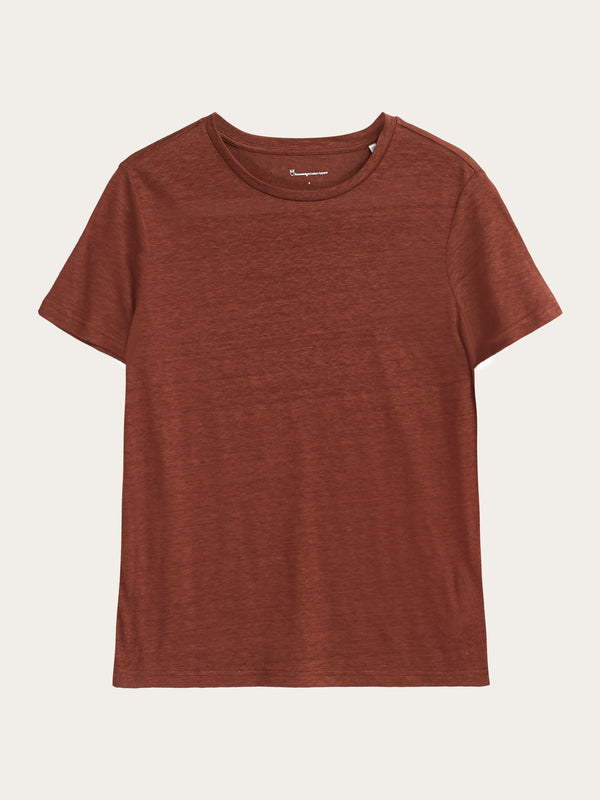 KnowledgeCotton Apparel - WMN Reg linen t-shirt T-shirts 1441 Tiramisu
