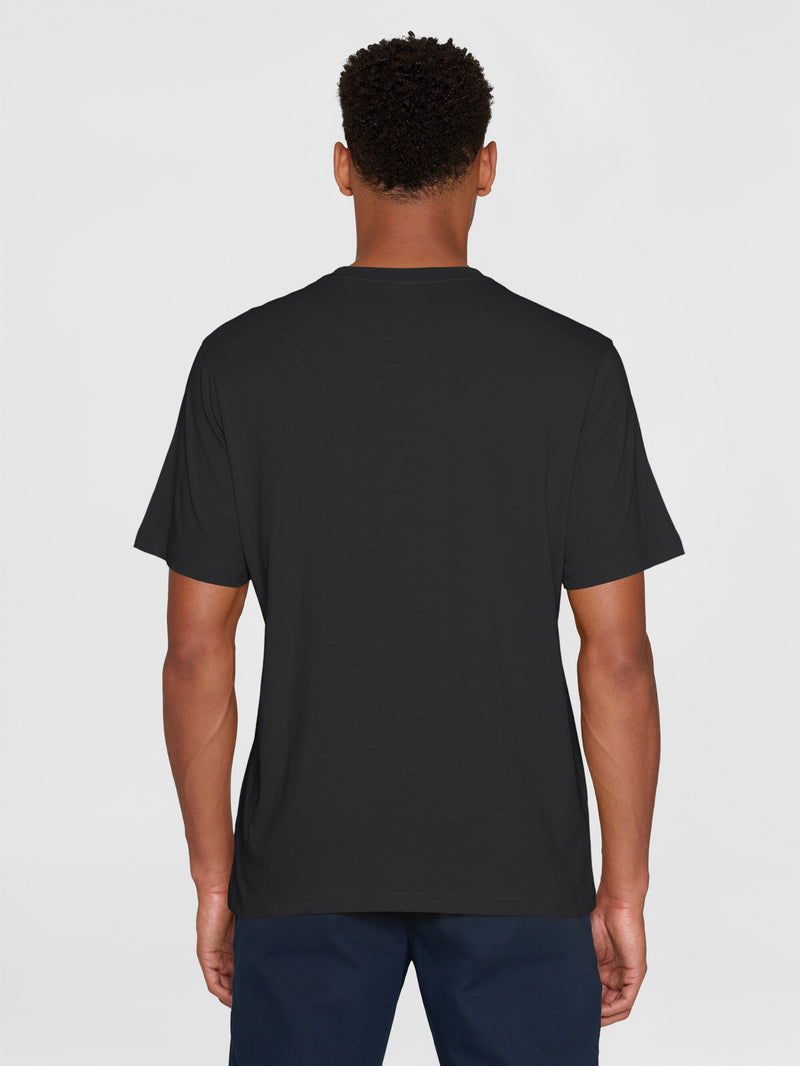 KnowledgeCotton Apparel - MEN Regular big owl front print t-shirt - Regenerative Organic Certified™ - GOTS T-shirts 1300 Black Jet