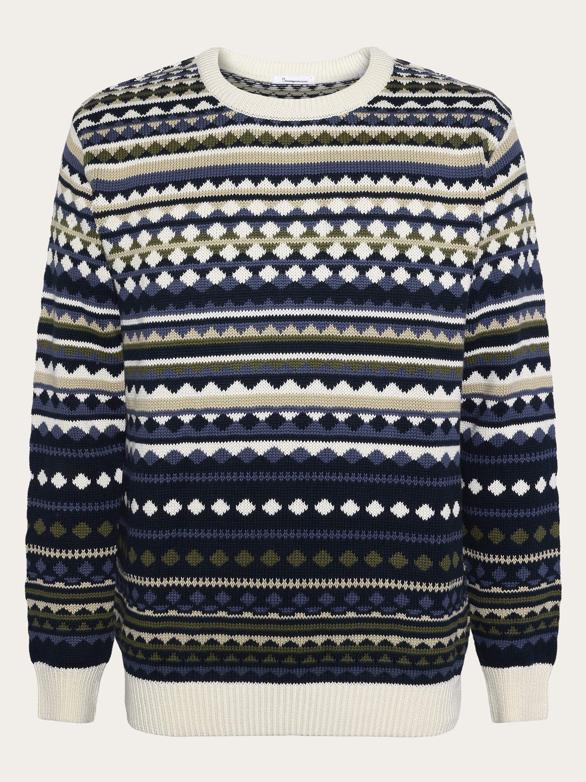 Regular jaquard crew neck knit Regenerative Organic Certified™ GOT