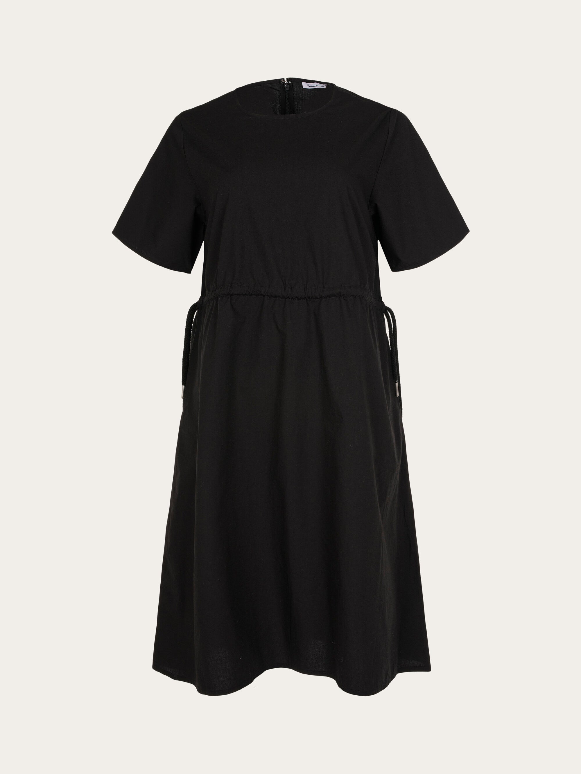 Poplin o-neck short sleevd dress - Black Jet