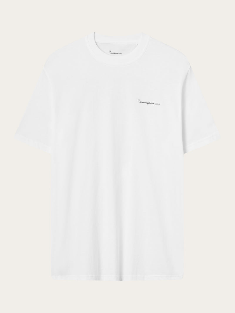KnowledgeCotton Apparel - MEN Regular trademark mountain back printed t-shirt T-shirts 1010 Bright White