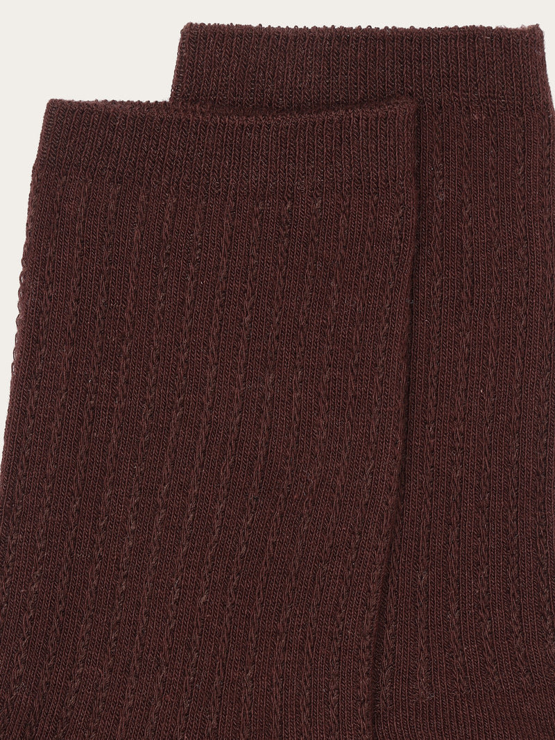 KnowledgeCotton Apparel - WMN 1-pack Cable structure socks - GOTS/Vegan Socks 1394 Chocolate Plum