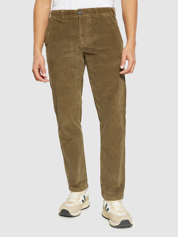 KnowledgeCotton Apparel - MEN 14 wales CHUCK regular corduroy chino pants - GOTS/Vegan Pants 1100 Dark Olive