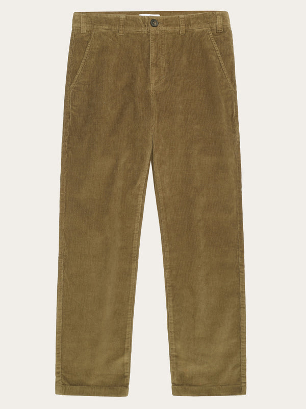 KnowledgeCotton Apparel - MEN 14 wales CHUCK regular corduroy chino pants - GOTS/Vegan Pants 1100 Dark Olive