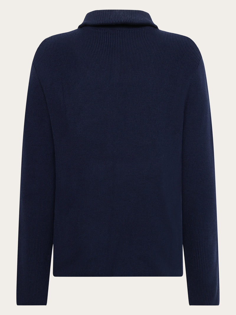 KnowledgeCotton Apparel - MEN 1/2 neck zip merino wool rib knit Knits 1001 Total Eclipse