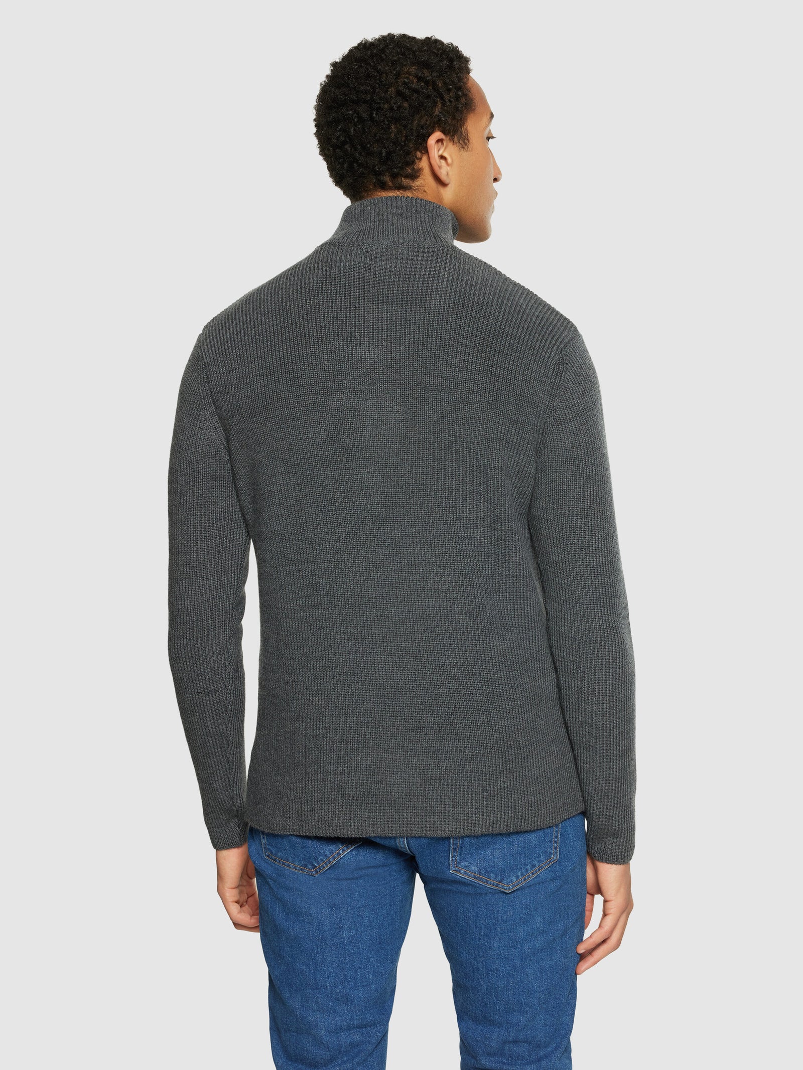 1/2 neck zip merino wool rib knit - Dark Grey Melange
