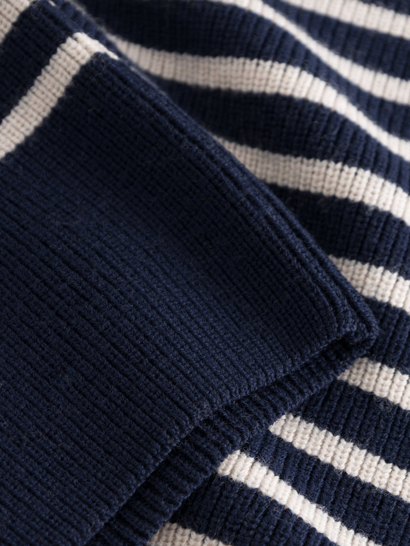 KnowledgeCotton Apparel - MEN 1/2 neck zip merino wool rib knit Knits 8021 Blue stripe