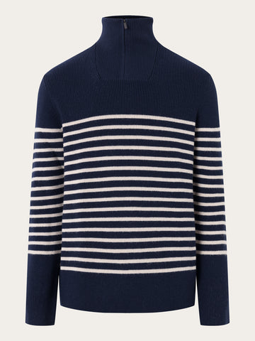 1/2 neck zip merino wool rib knit - Dark Grey Melange