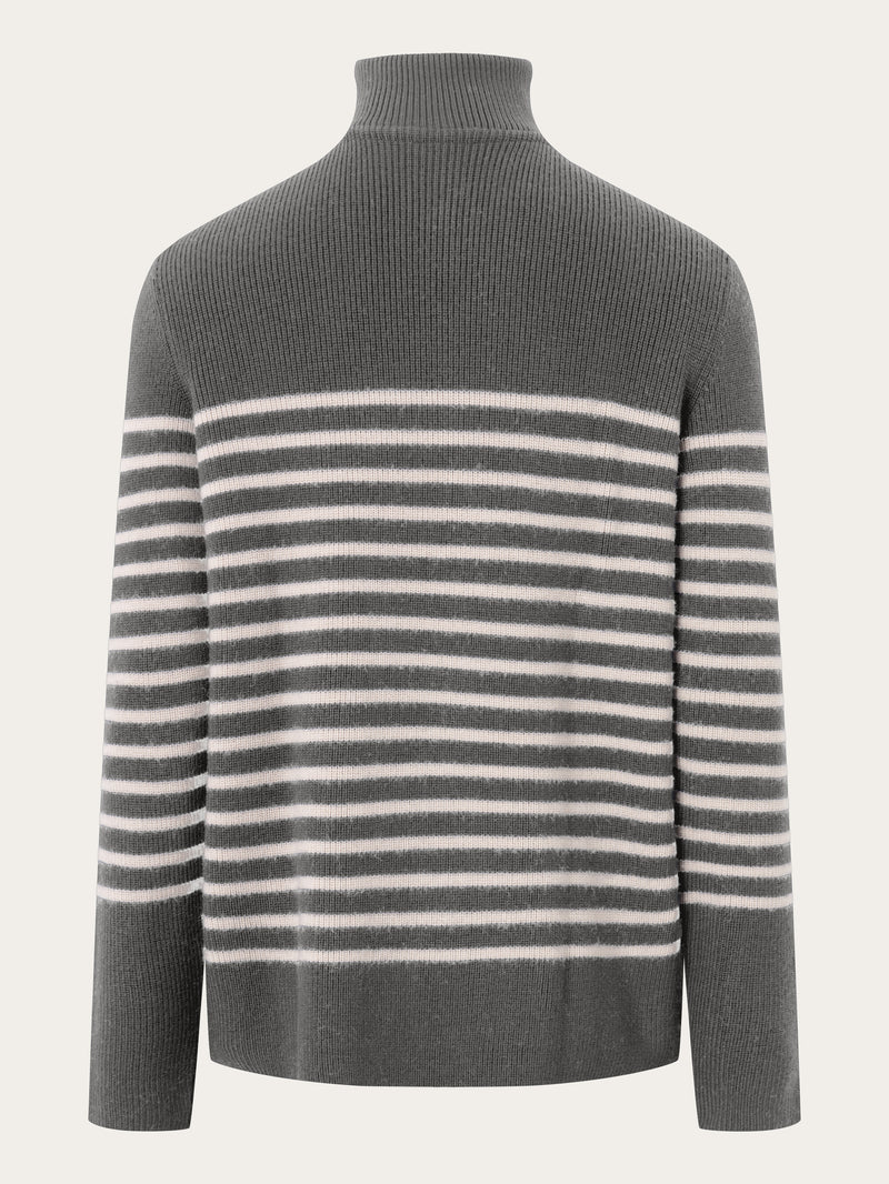 KnowledgeCotton Apparel - MEN 1/2 neck zip merino wool rib knit Knits 8031 Grey stripe