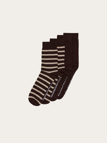 KnowledgeCotton Apparel - UNI 2 pack classic stripe socks Socks 1487 Chocolate Torte