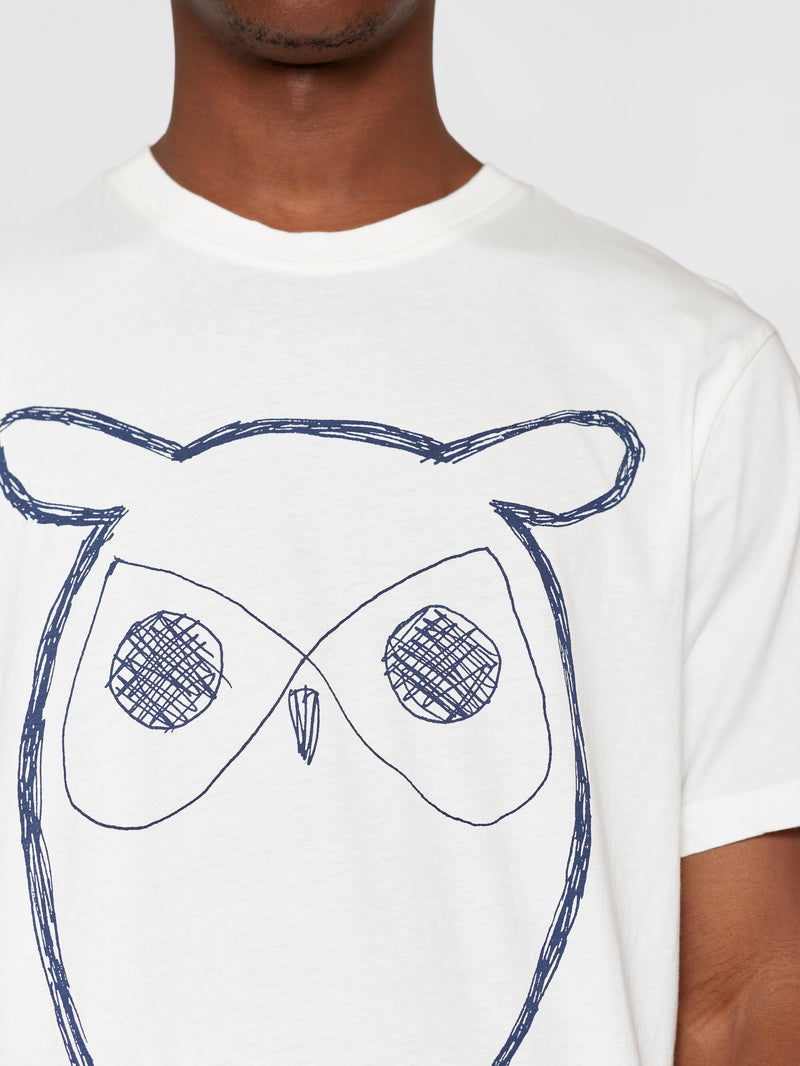KnowledgeCotton Apparel - MEN ALDER big owl tee T-shirts 1007 Star White