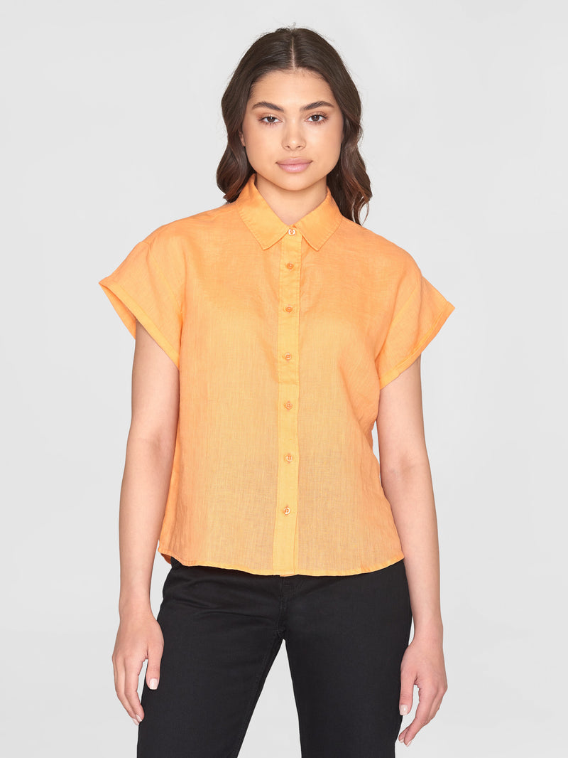 KnowledgeCotton Apparel - WMN ASTER fold up short sleeve linen shirt Shirts 1444 Cadmium Orange
