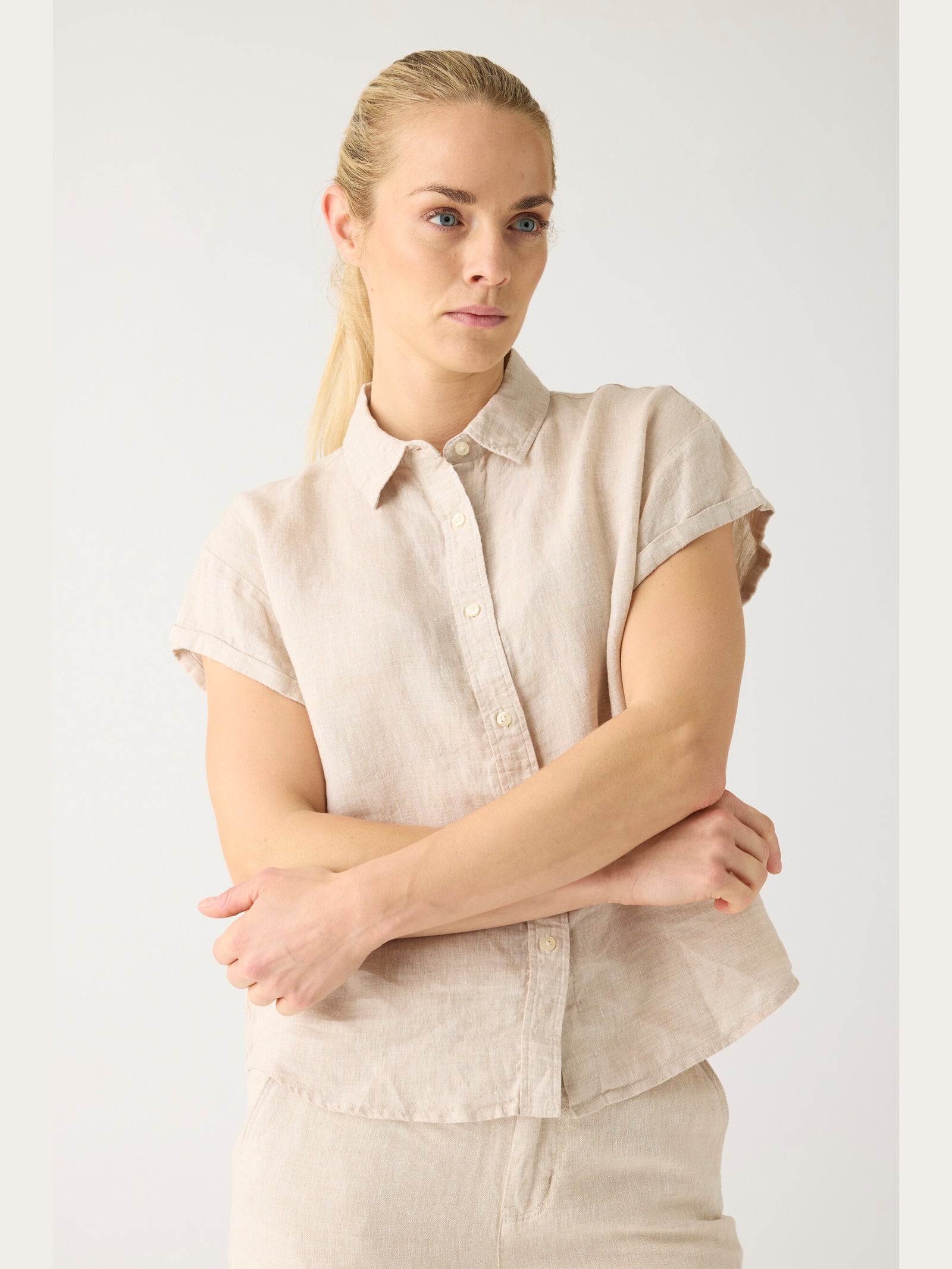 ASTER fold up short sleeve linen shirt - Yarndyed - Light