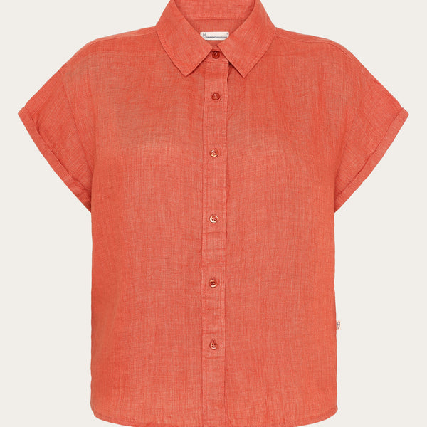 シャツ Kant Linen Short Sleeve Over Shirt (4color) ASTER fold up short sleeve linen shirt - Cadmium Orange