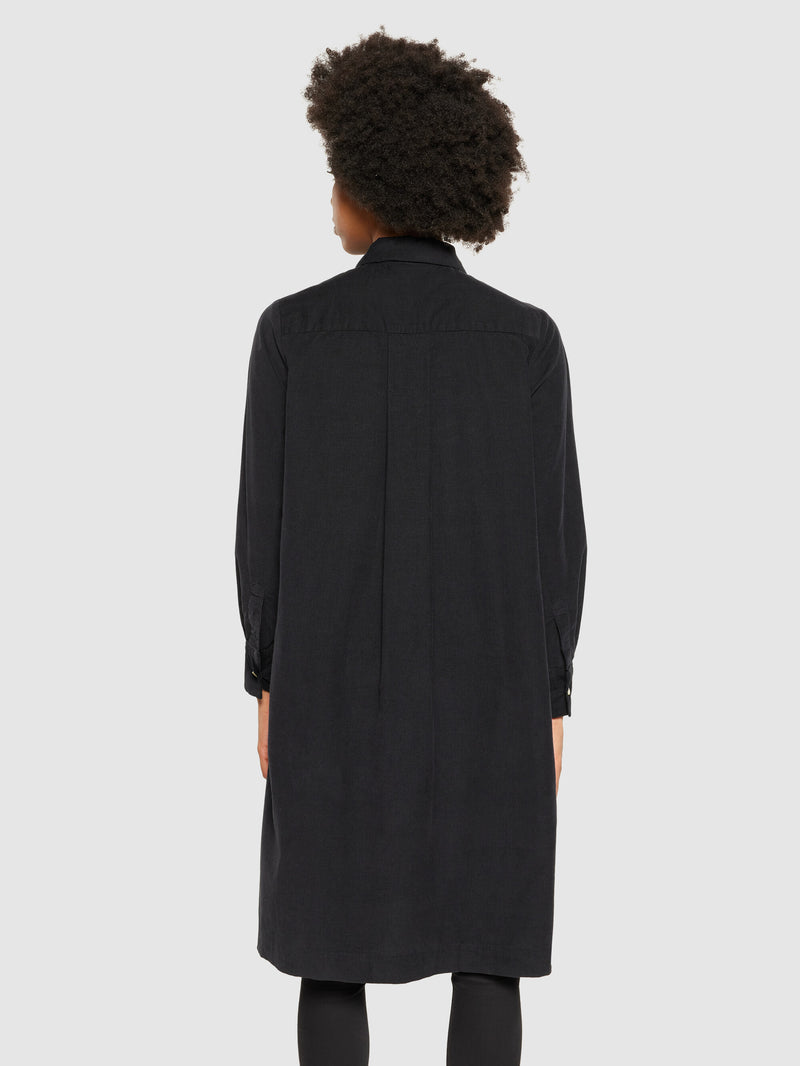 KnowledgeCotton Apparel - WMN Baby corduroy mid length shirt dress - GOTS/Vegan Dresses 1300 Black Jet