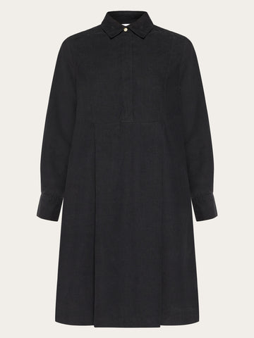 KnowledgeCotton Apparel - WMN Baby corduroy mid length shirt dress - GOTS/Vegan Dresses 1300 Black Jet