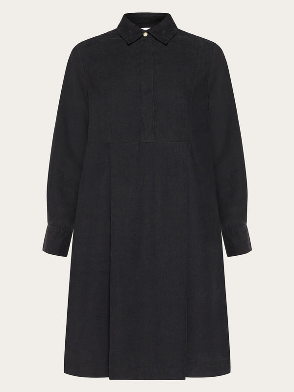 KnowledgeCotton Apparel - WMN Baby corduroy mid length shirt dress - GOTS/Vegan Dresses 1300 Black Jet