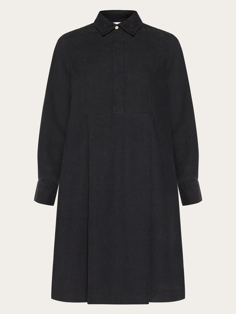 KnowledgeCotton Apparel - WMN Baby corduroy mid length shirt dress - GOTS/Vegan Dresses 1300 Black Jet