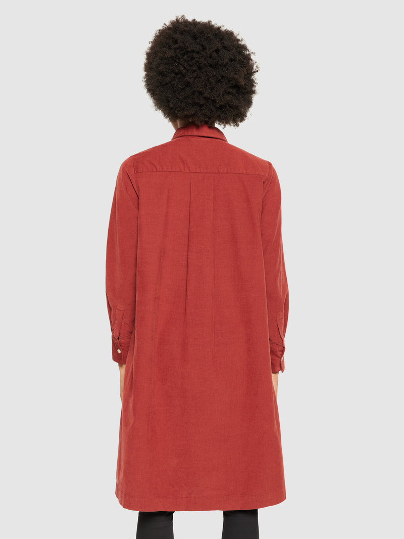 KnowledgeCotton Apparel - WMN Baby corduroy mid length shirt dress - GOTS/Vegan Dresses 1478 Fired Brick