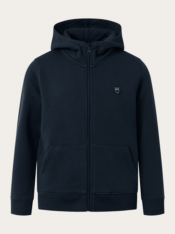 KnowledgeCotton Apparel - YOUNG Badge zip hood sweat Sweats 1001 Total Eclipse