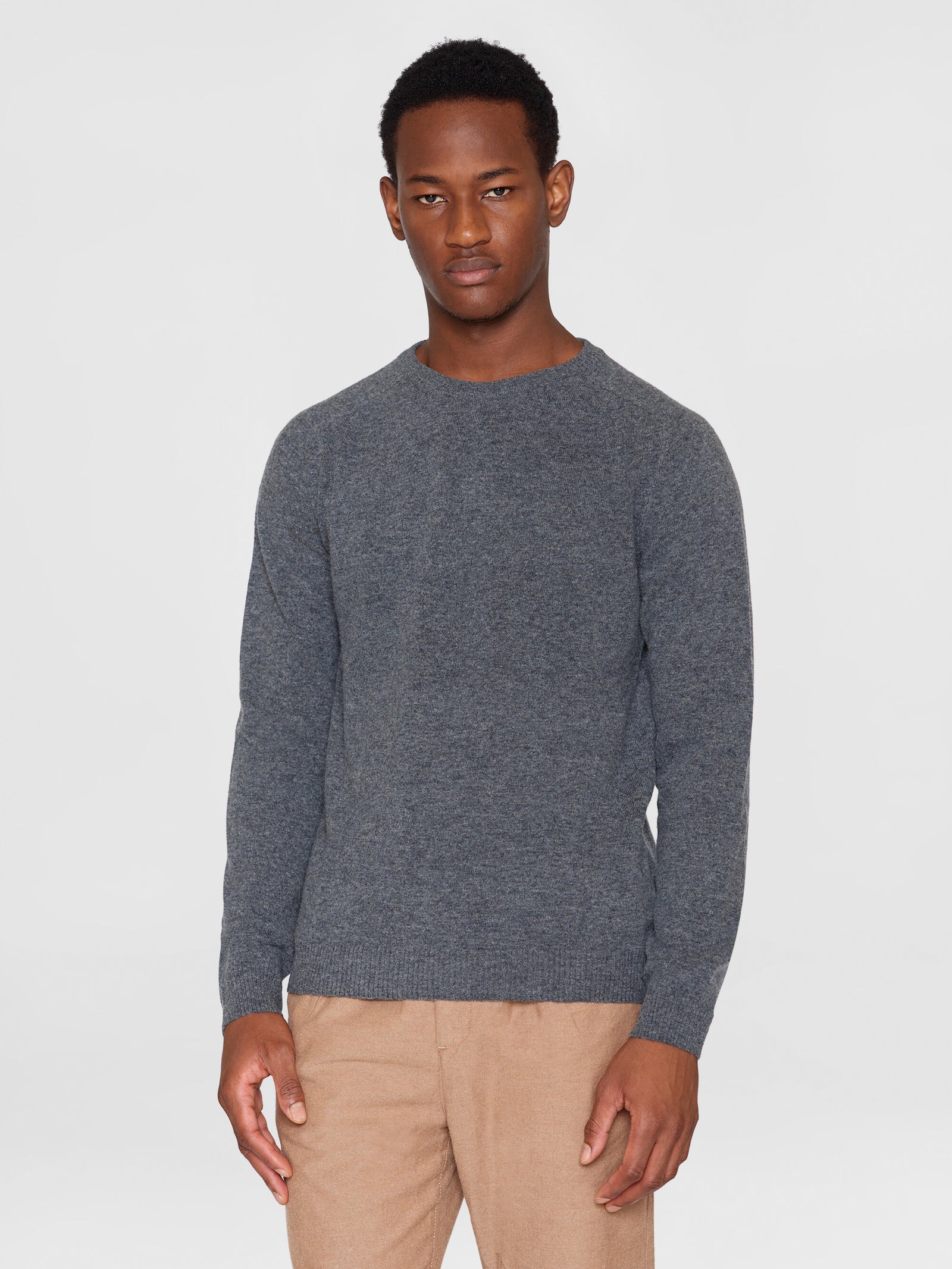 Basic o-neck knit - Dark Grey Melange