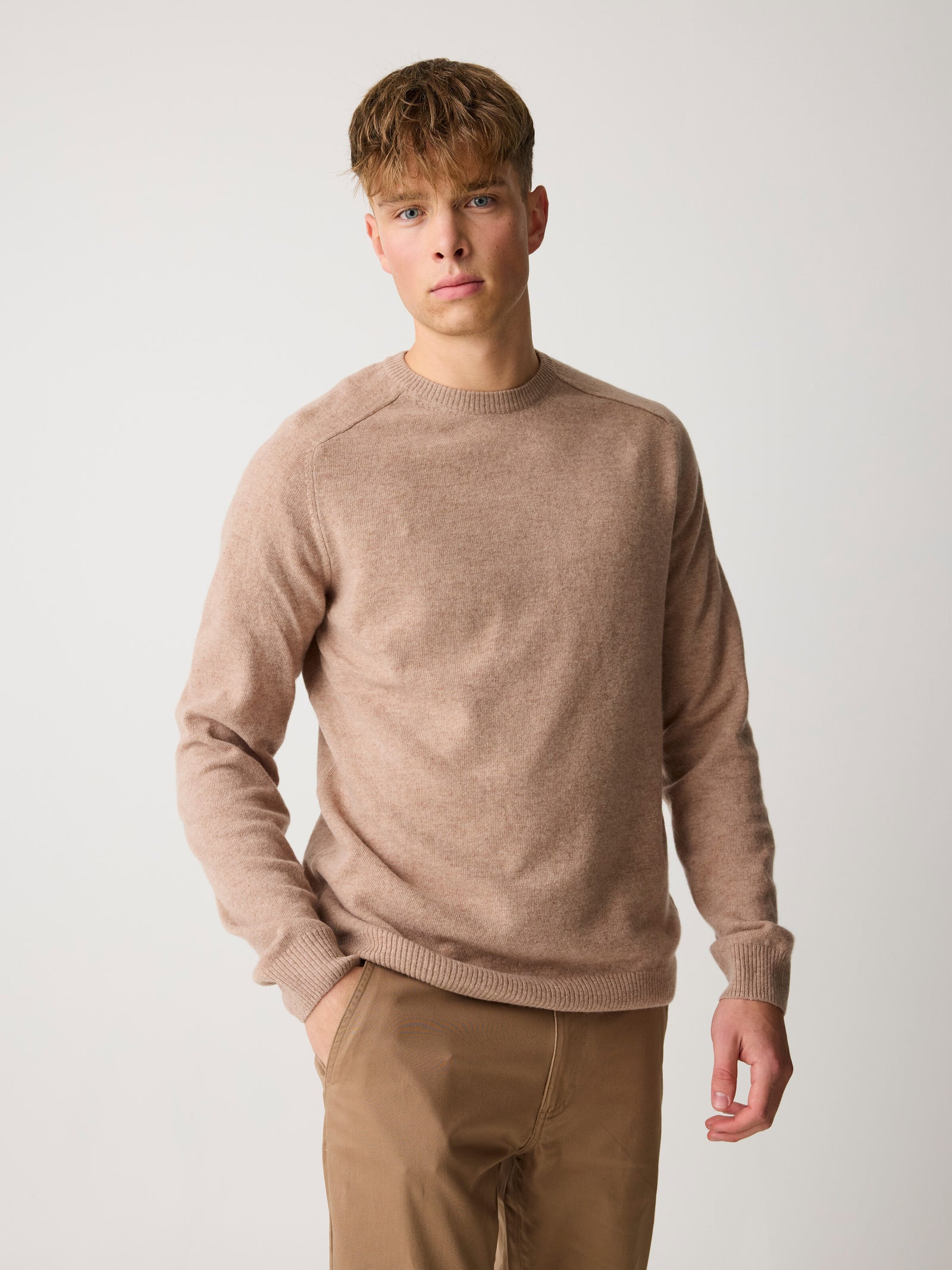 RH×ebure Clear cotton Middle Gauge Knit Basic o-neck knit - Kelp melange
