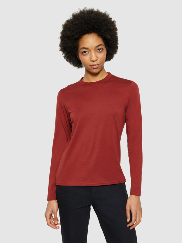 KnowledgeCotton Apparel - WMN Basic pima cotton long sleeve t-shirt - GOTS/Vegan Long Sleeves 1478 Fired Brick