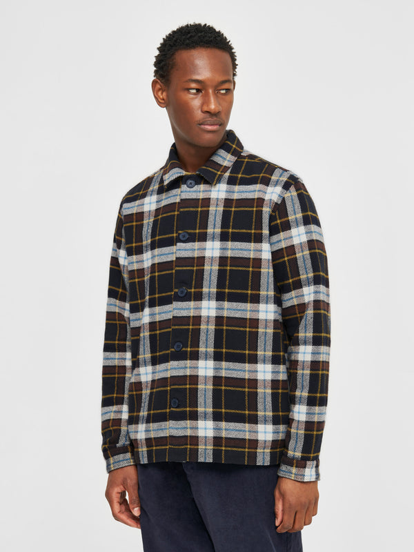 KnowledgeCotton Apparel - MEN Big checked heavy flannel overshirt Overshirts 7021 blue check