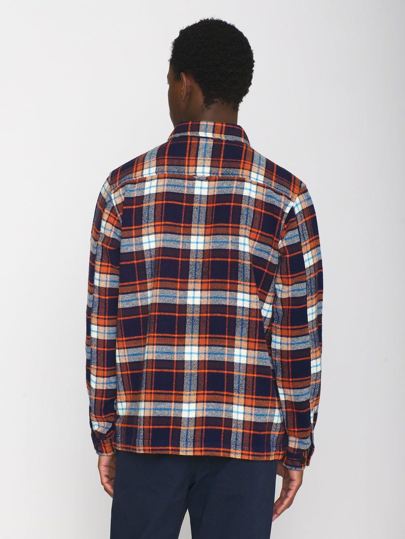 KnowledgeCotton Apparel - MEN Big checked heavy flannel overshirt Overshirts 7029 Orange check