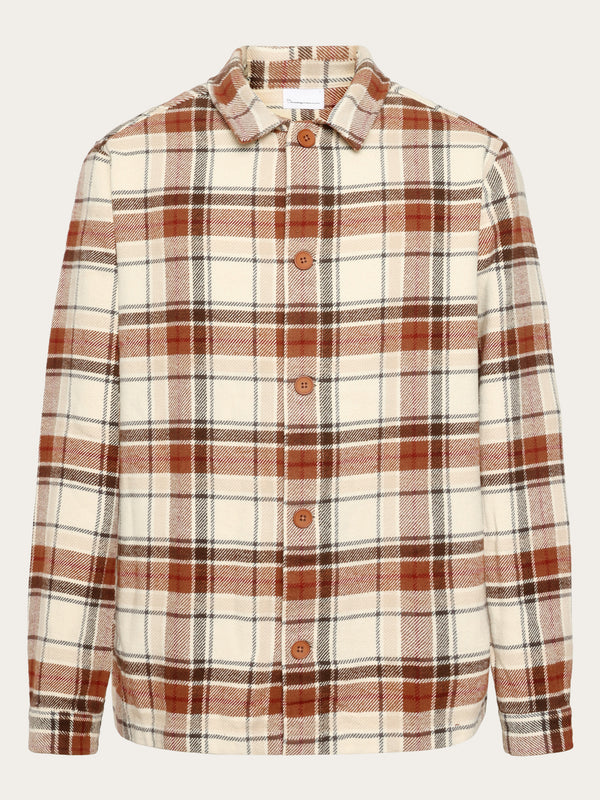 KnowledgeCotton Apparel - MEN Big checked heavy flannel overshirt Overshirts 7030 Beige check