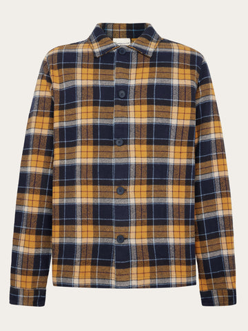 KnowledgeCotton Apparel - MEN Big checked heavy flannel overshirt Overshirts 7036 Navy check