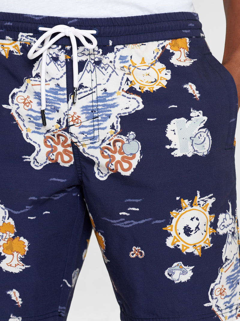 KnowledgeCotton Apparel - MEN Boardwalk shorts with elastic waist - GOTS/Vegan Swimshorts 1412 Night Sky