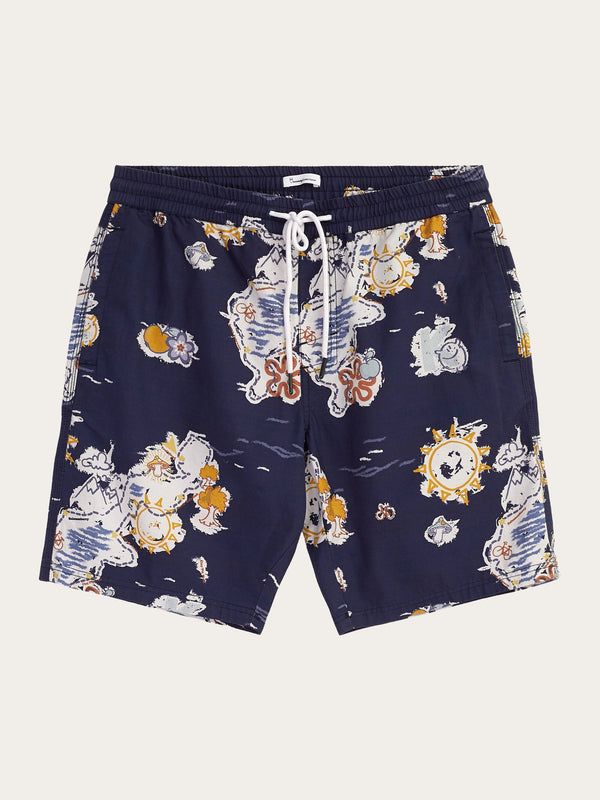 KnowledgeCotton Apparel - MEN Boardwalk shorts with elastic waist - GOTS/Vegan Swimshorts 1412 Night Sky