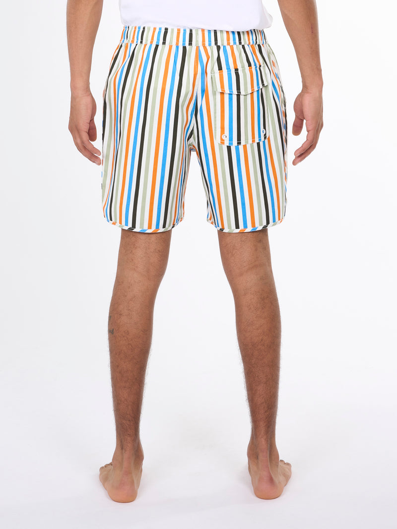 KnowledgeCotton Apparel - MEN Boardwalk shorts with elastic waist striped Swimshorts 8006 Multi color