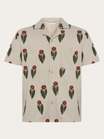 KnowledgeCotton Apparel - MEN Bouclé print short sleeve shirt Shirts 9930 Beige