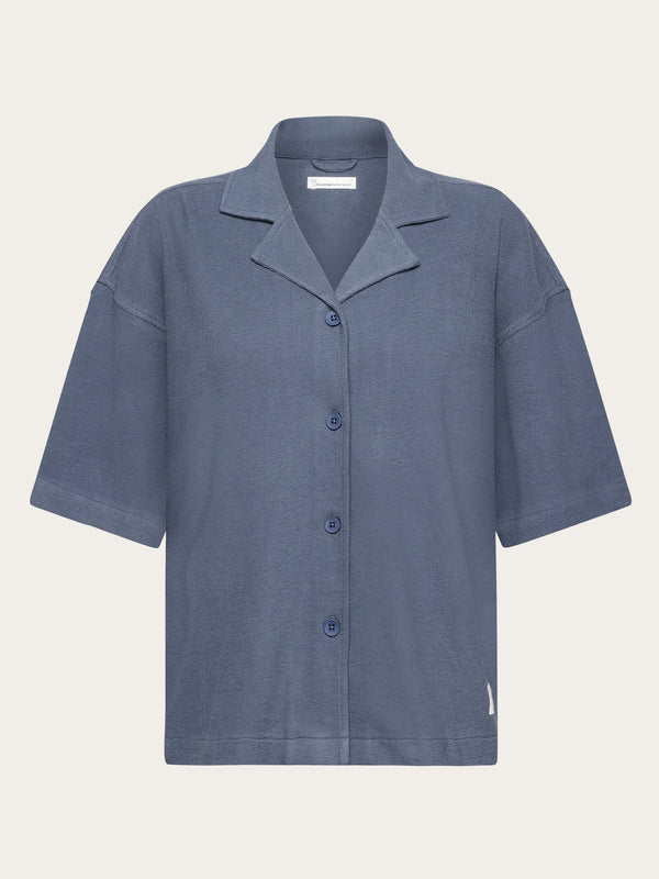 KnowledgeCotton Apparel - WMN Bouclé short sleeved shirt - GOTS/Vegan Shirts 1226 Vintage Indigo