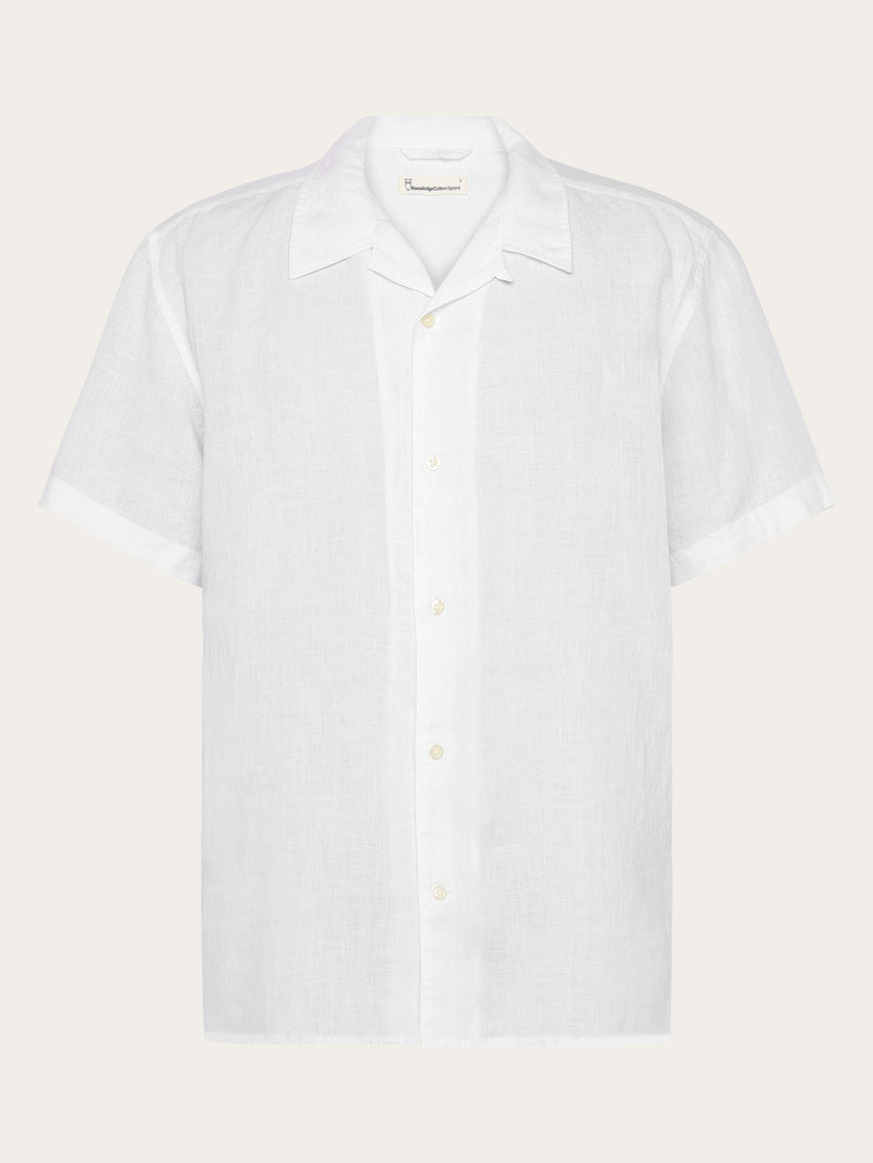 KnowledgeCotton Apparel - MEN Box fit short sleeved linen shirt Shirts 1010 Bright White