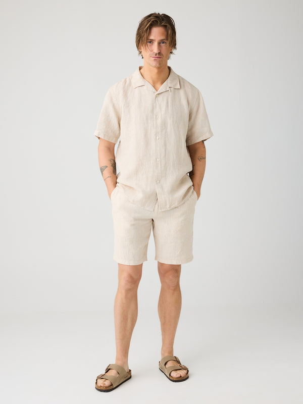 KnowledgeCotton Apparel - MEN Box fit short sleeved linen shirt Shirts 1449 Yarndyed - Light feather gray